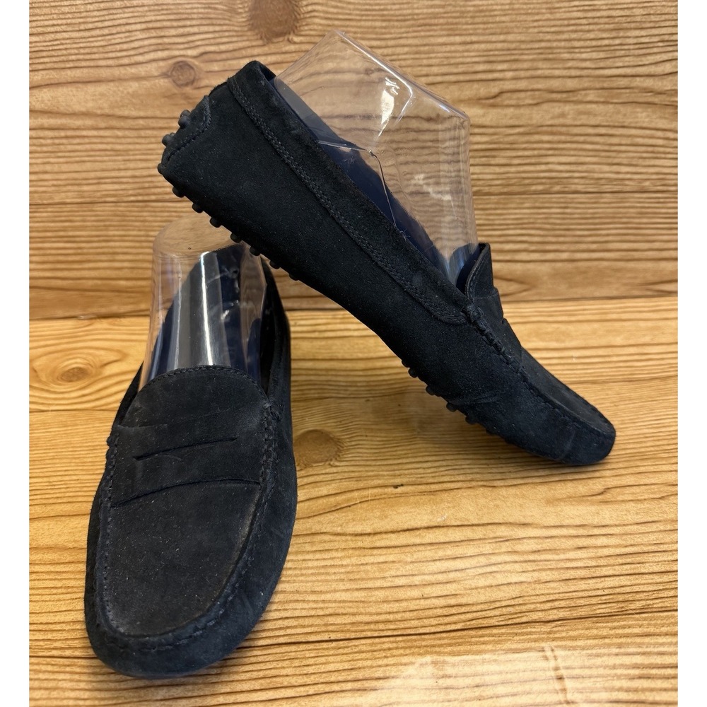 Tod's Gommino Driving Shoes Women Suede Black Loafers Preppy Shoes Size 38.5